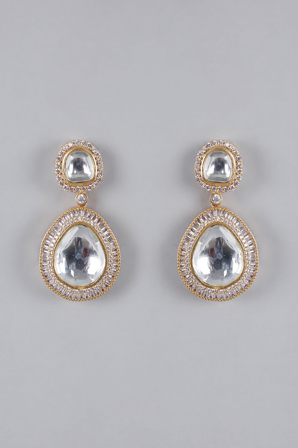 Gold Finish Zircon & Kundan Polki Earrings