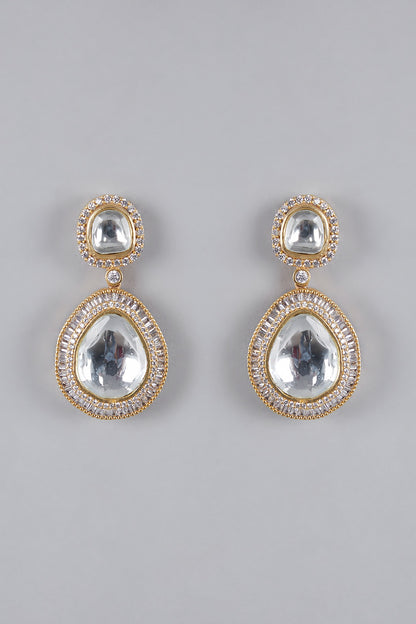 Gold Finish Zircon & Kundan Polki Earrings