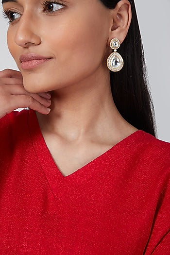 Gold Finish Zircon & Kundan Polki Earrings