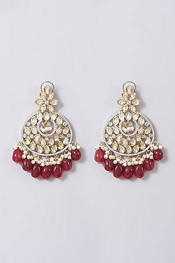 Two Tone Finish Kundan Polki & Red Beaded Choker Necklace Set
