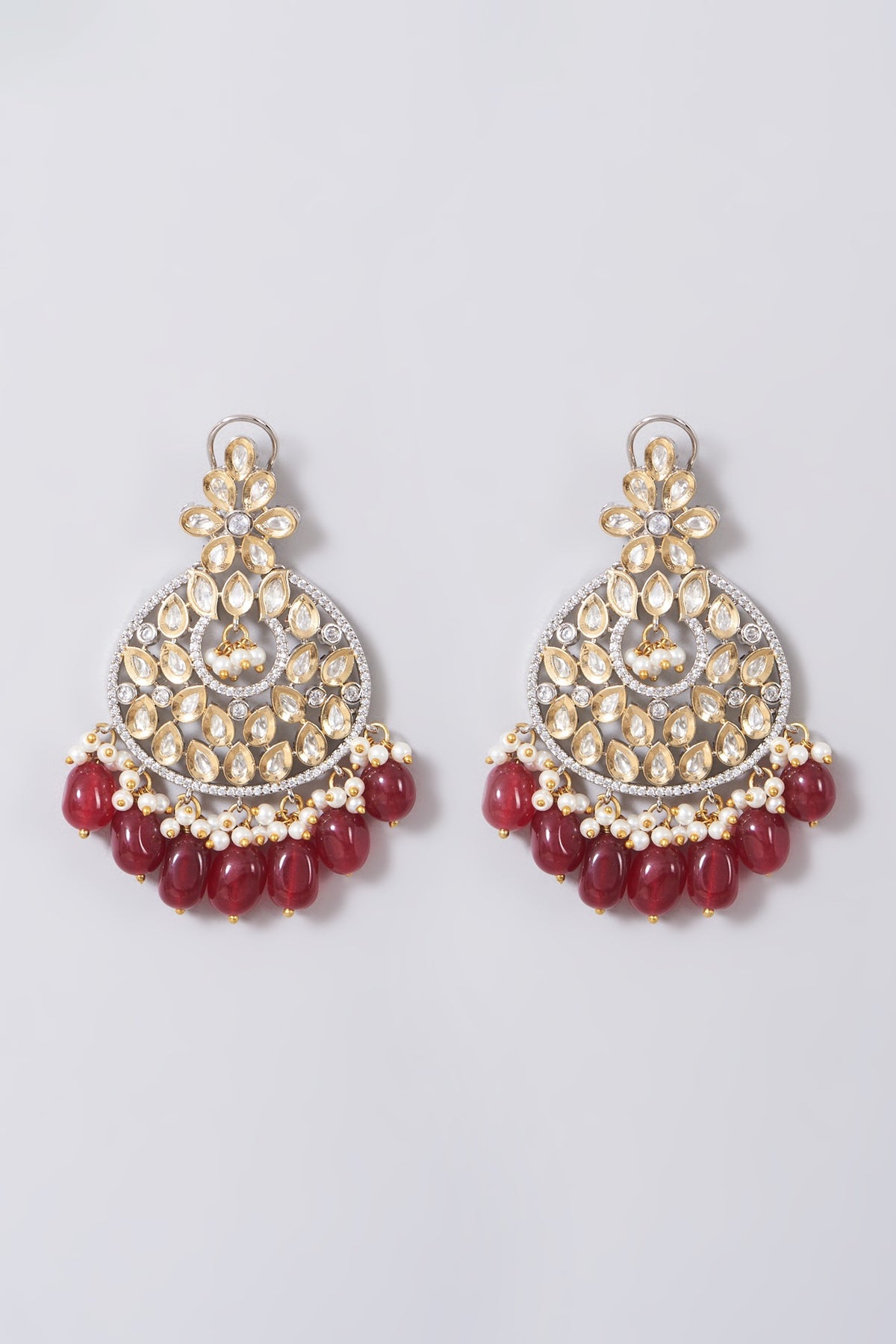 Two Tone Finish Kundan Polki & Red Beaded Choker Necklace Set