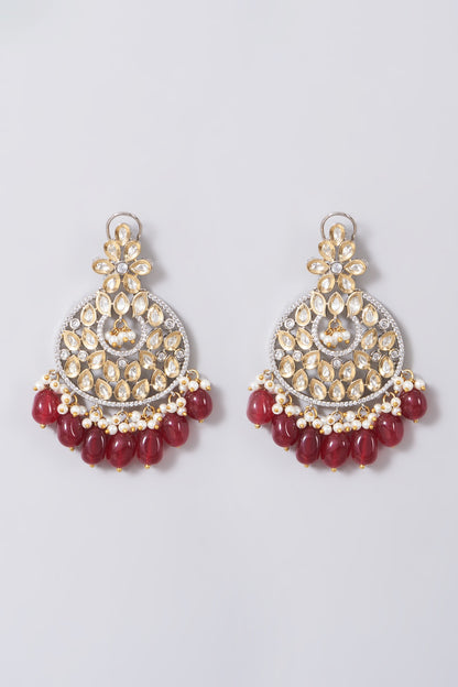 Two Tone Finish Kundan Polki & Red Beaded Choker Necklace Set