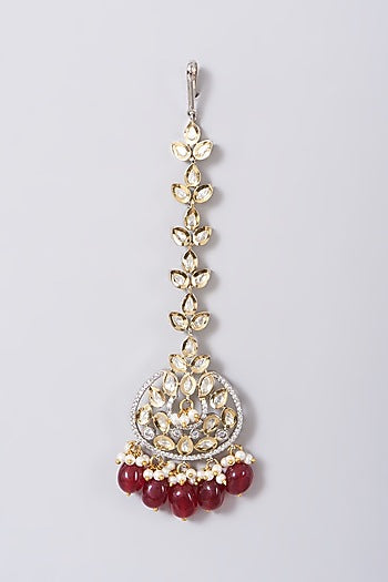 Two Tone Finish Kundan Polki & Red Beaded Choker Necklace Set
