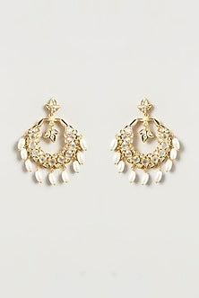 Gold Finish Kundan Polki & Pearl Dangler Earrings