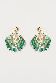 Gold Finish Kundan Polki & Green Synthetic Stone Dangler Earrings
