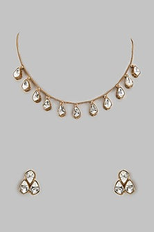 Gold Finish Kundan Polki Necklace Set