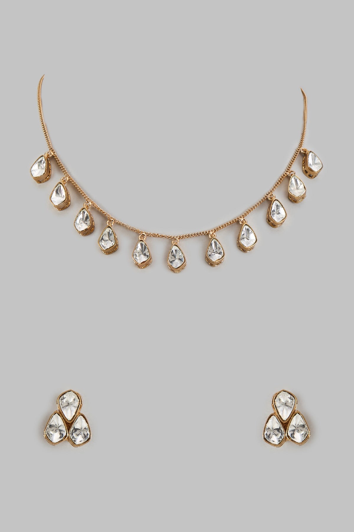 Gold Finish Kundan Polki Necklace Set