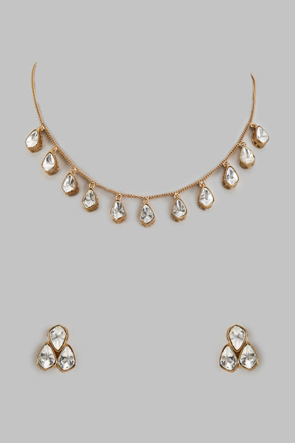 Gold Finish Kundan Polki Necklace Set