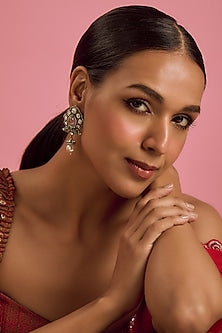 Black Rhodium Finish Kundan Polki & Pink Stone Dangler Earrings