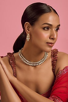 Gold Finish Kundan Polki Layered Necklace Set