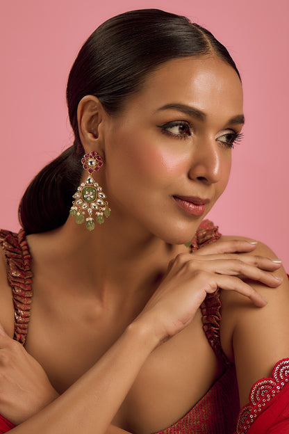 Gold Finish Kundan Polki & Stone Dangler Earrings