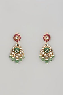 Gold Finish Kundan Polki & Stone Dangler Earrings