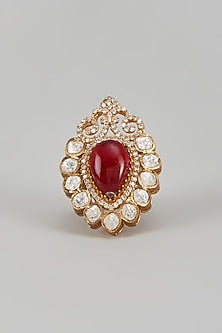 Gold Finish Kundan Polki & Red Stone Ring