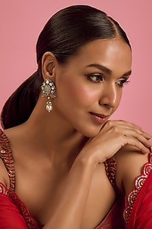 Black Rhodium Finish Kundan Polki & Aqua Stone Dangler Earrings