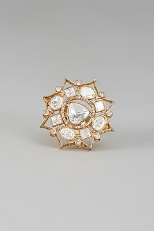 Gold Finish Kundan Polki Ring
