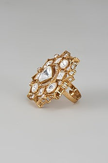 Gold Finish Kundan Polki Ring
