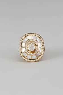 Gold Finish Kundan Polki Ring