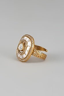 Gold Finish Kundan Polki Ring