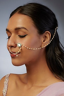 Gold Finish Kundan Polki Nose Ring