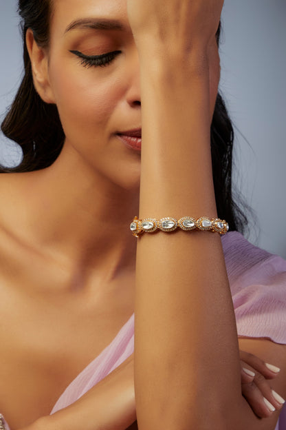 Gold Finish Kundan Polki Bracelet