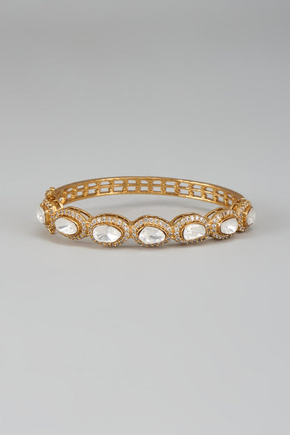 Gold Finish Kundan Polki Bracelet