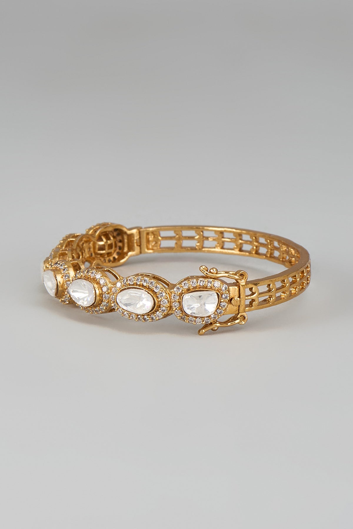 Gold Finish Kundan Polki Bracelet