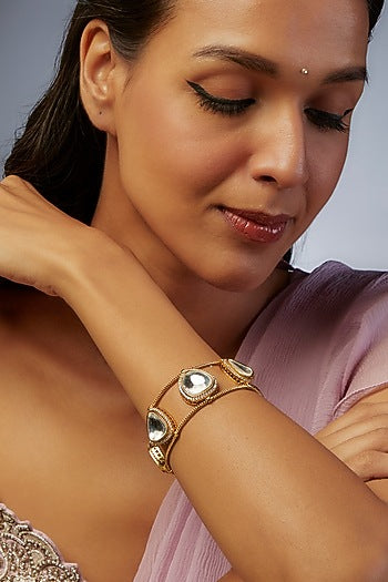 Gold Finish Kundan Polki Bracelet