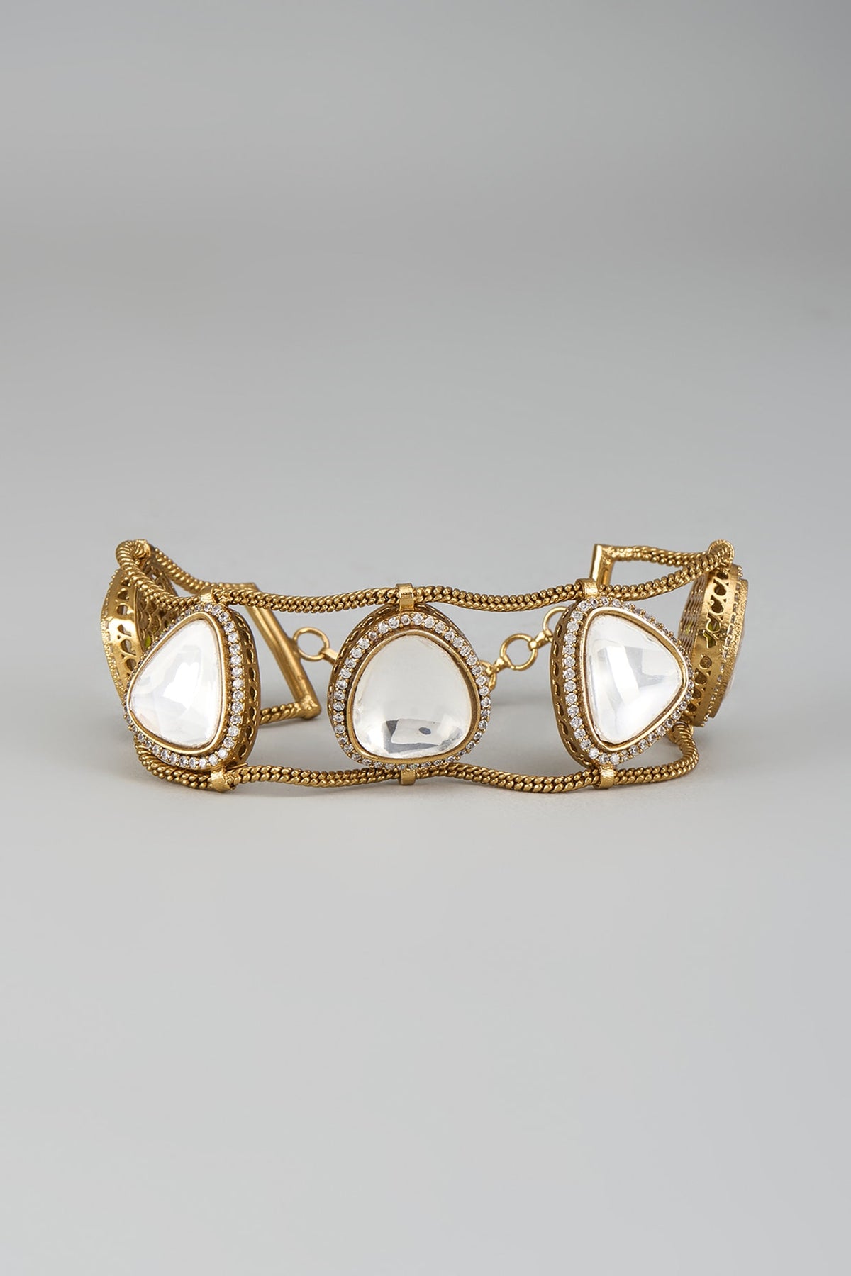 Gold Finish Kundan Polki Bracelet