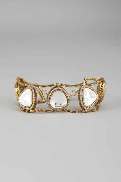 Gold Finish Kundan Polki Bracelet