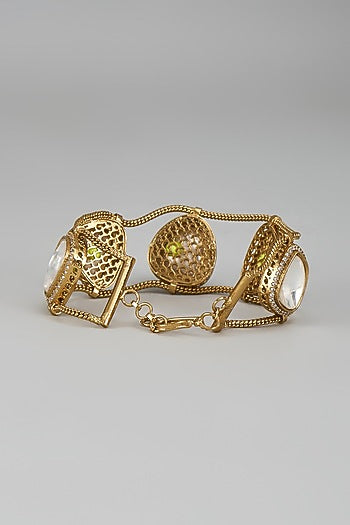 Gold Finish Kundan Polki Bracelet