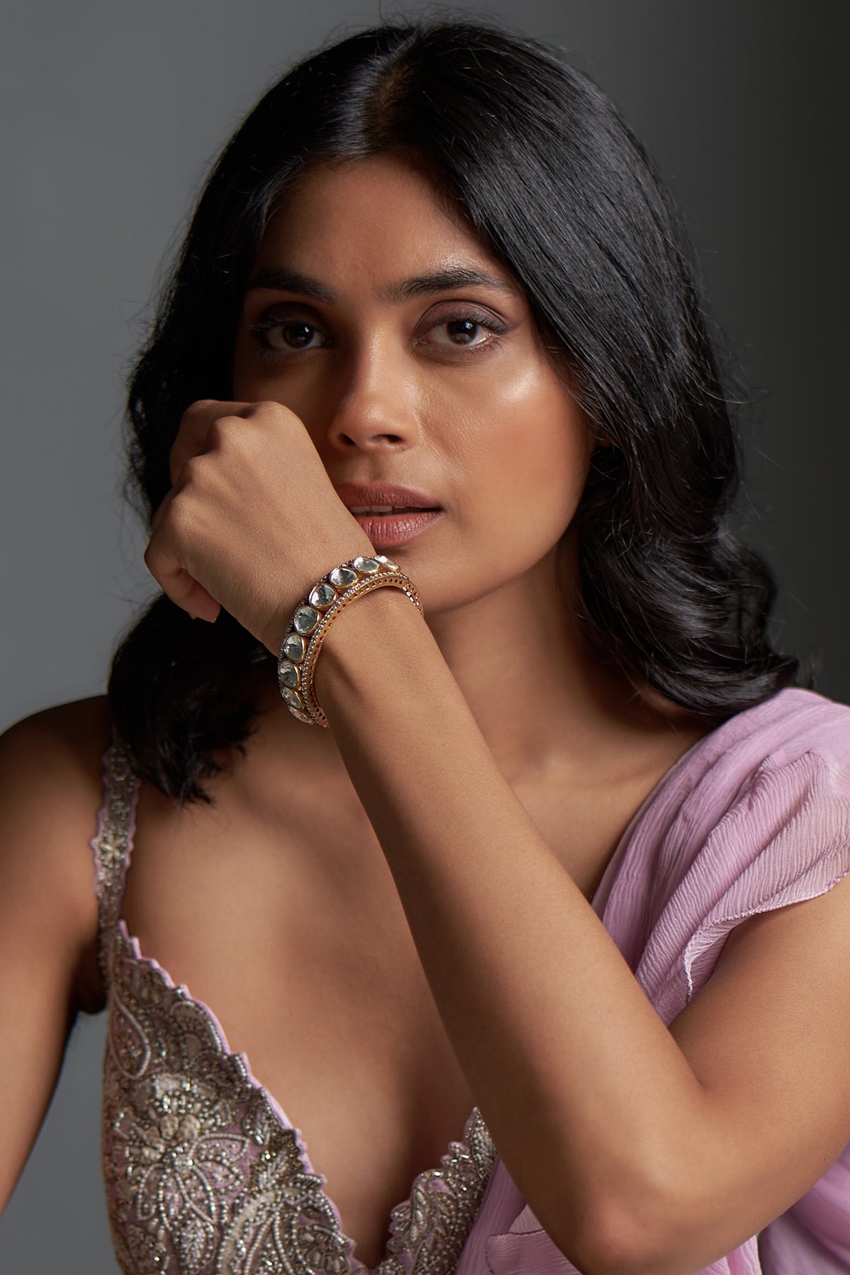 Gold Finish Kundan Polki Bracelet