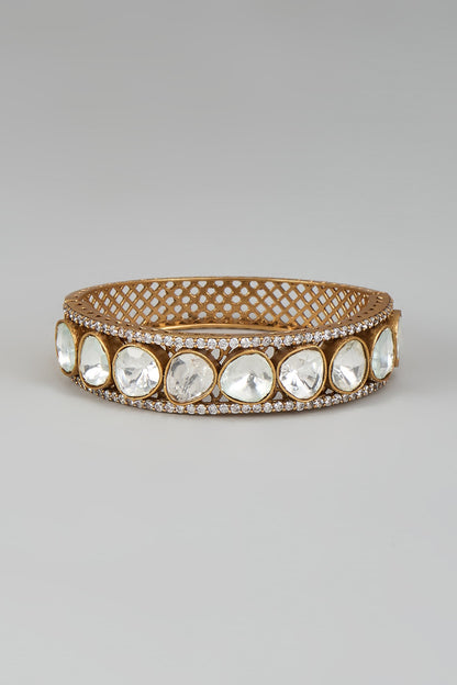 Gold Finish Kundan Polki Bracelet