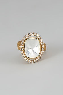 Gold Finish Kundan Polki Ring