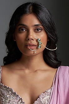 Gold Finish Kundan Polki Nose Ring