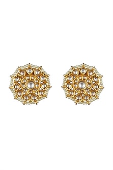 Gold Finish Kundan Polki Stud Earrings