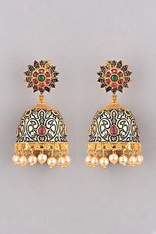 Gold Finish Stones Jhumka Earrings