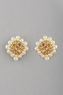 Gold Finish Kundan Polki & Pearl Earrings