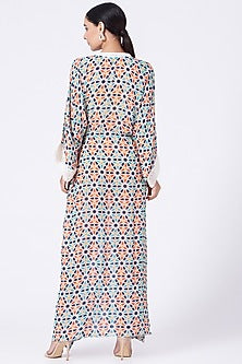 Ivory Printed Kaftan With Drawstrings