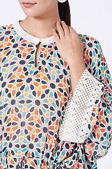 Ivory Printed Kaftan With Drawstrings