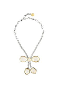 Two Tone Plated Silver Glass Polki Bow Necklace