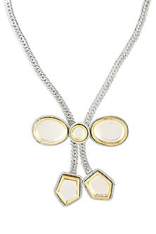 Two Tone Plated Silver Glass Polki Bow Necklace