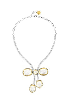 Two Tone Plated Silver Glass Polki Bow Necklace