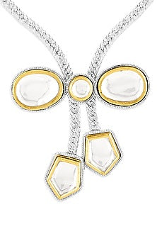 Two Tone Plated Silver Glass Polki Bow Necklace