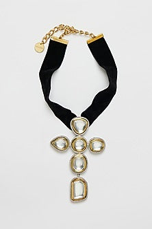 Two Tone Plated Glass Polki Cross Choker Necklace