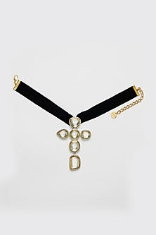 Two Tone Plated Glass Polki Cross Choker Necklace