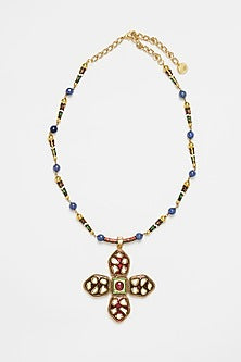 Two Tone Plated Glass Polki Pope Necklace