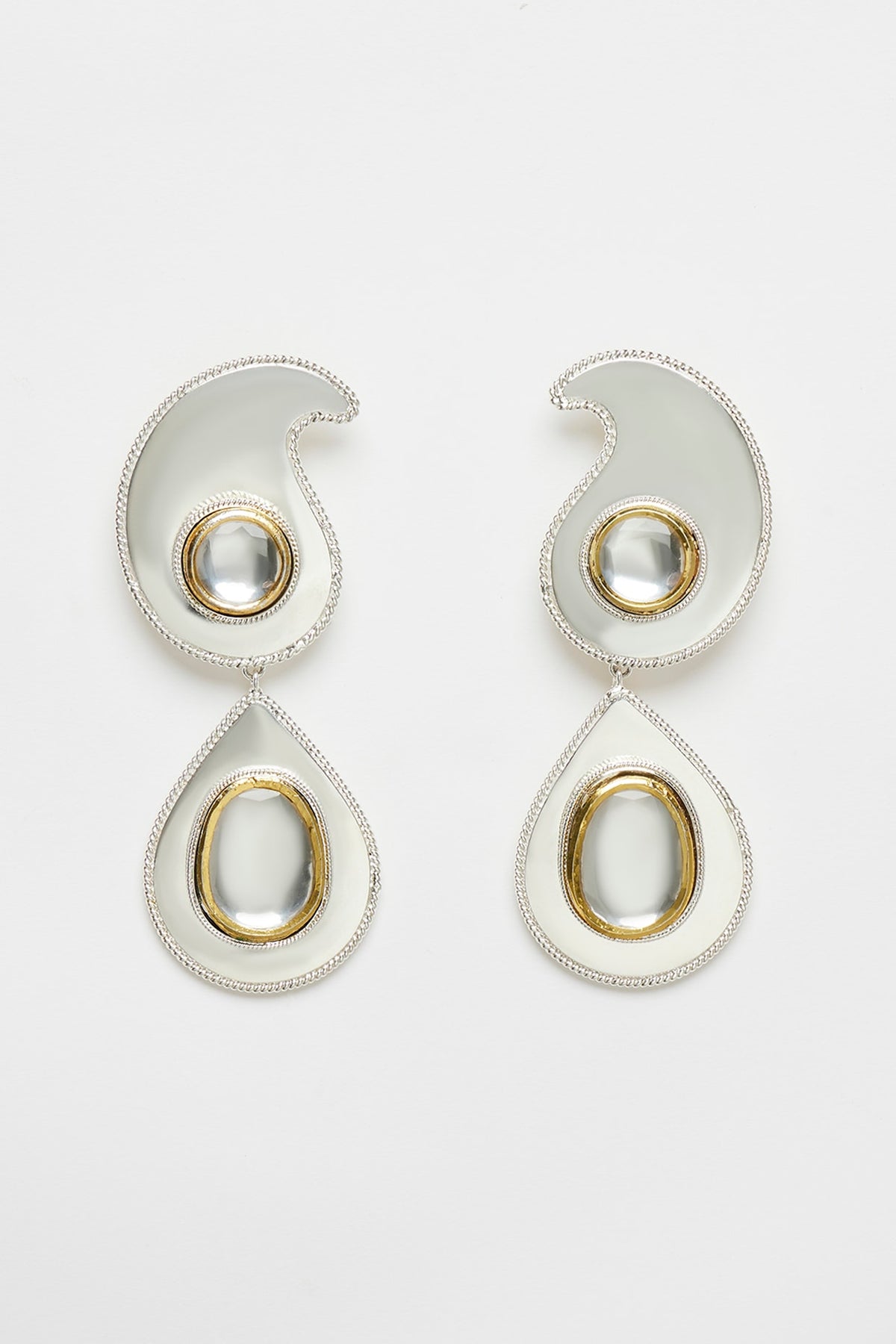 Two Tone Plated Glass Polki Paisley Ear Cuffs