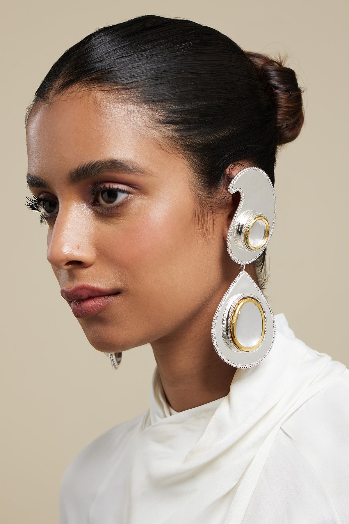 Two Tone Plated Glass Polki Paisley Ear Cuffs