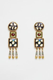Two Tone Plated Glass Polki Mosaic Earrings
