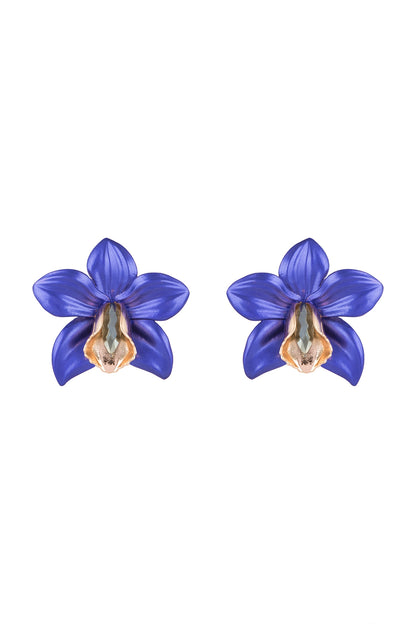 Gold Plated Metallic Blue Orchid Stud Earrings